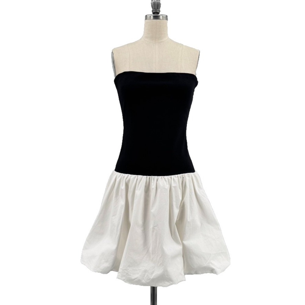 Camila Coelho Dress S Black White Strapless Drop Waist Bubble Mini Cocktail - Picture 2 of 14